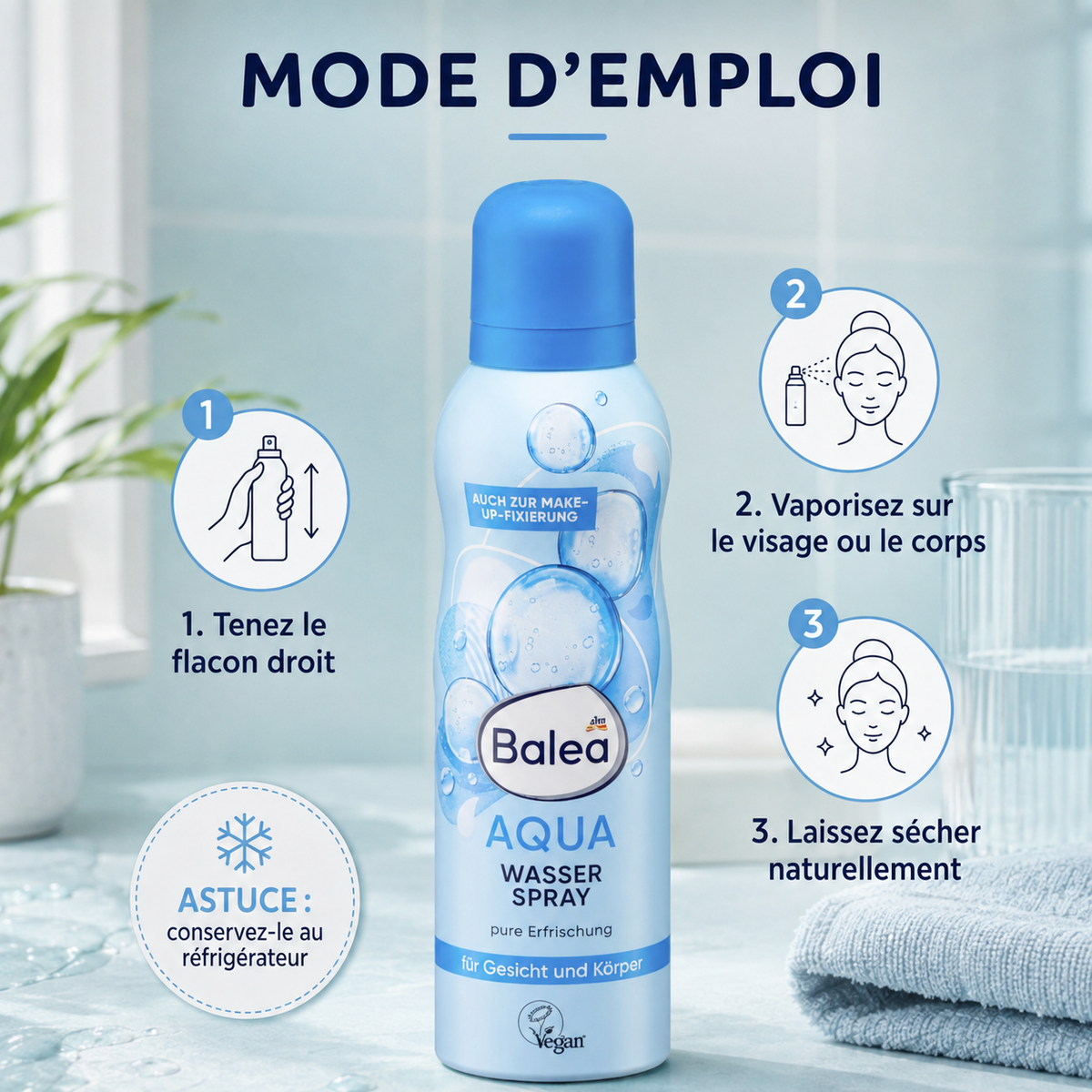 Balea Aqua Brume Rafraîchissante Visage & Corps – 150 ml