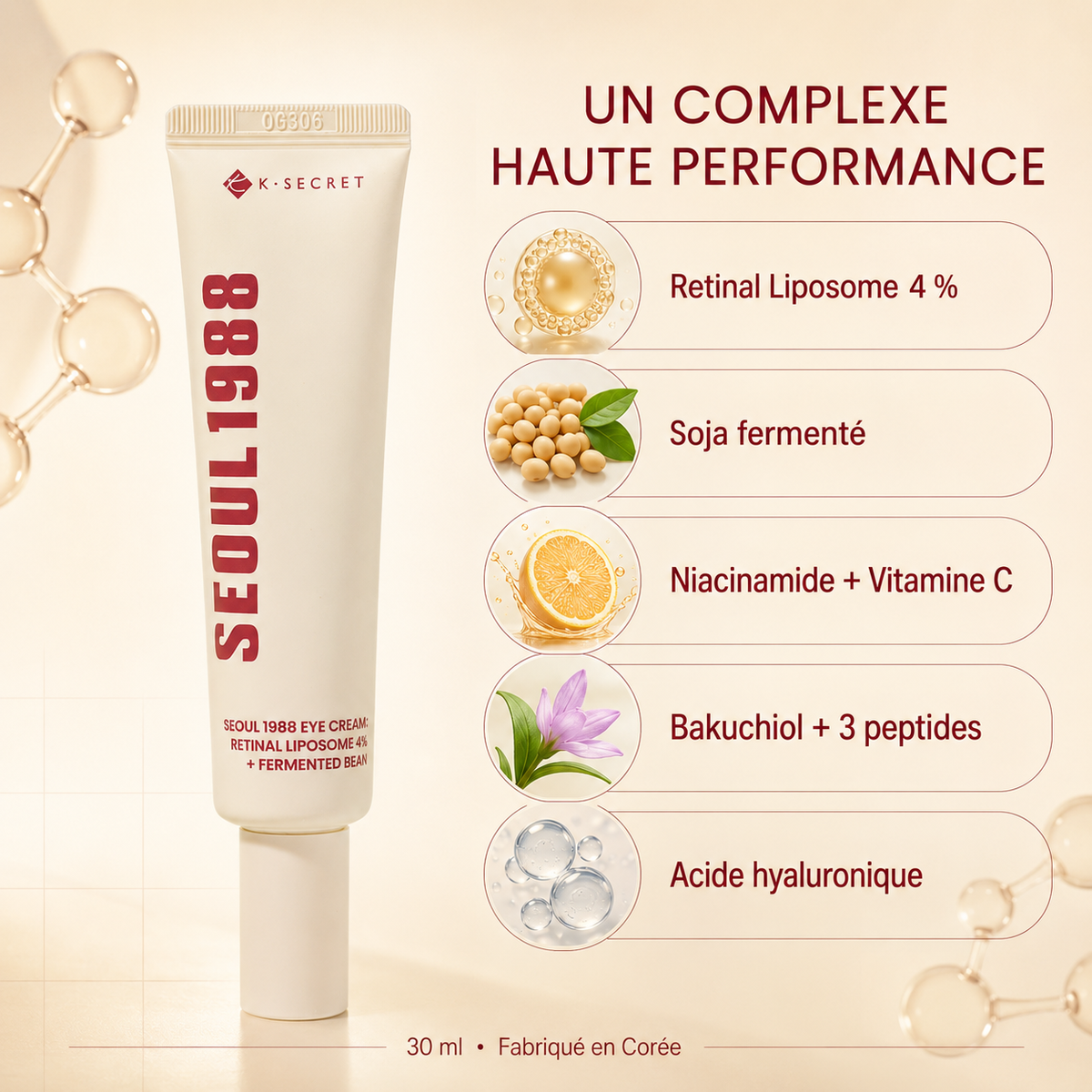 K-SECRET SEOUL 1988 Crème Yeux – Retinal Liposome 4 % & Soja Fermenté, 30 ml