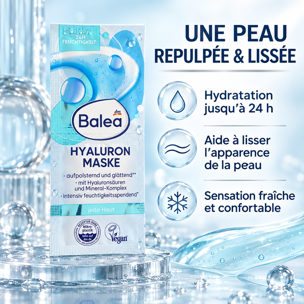 Balea – Masque Visage Hydratant à l’Acide Hyaluronique, 16 ml