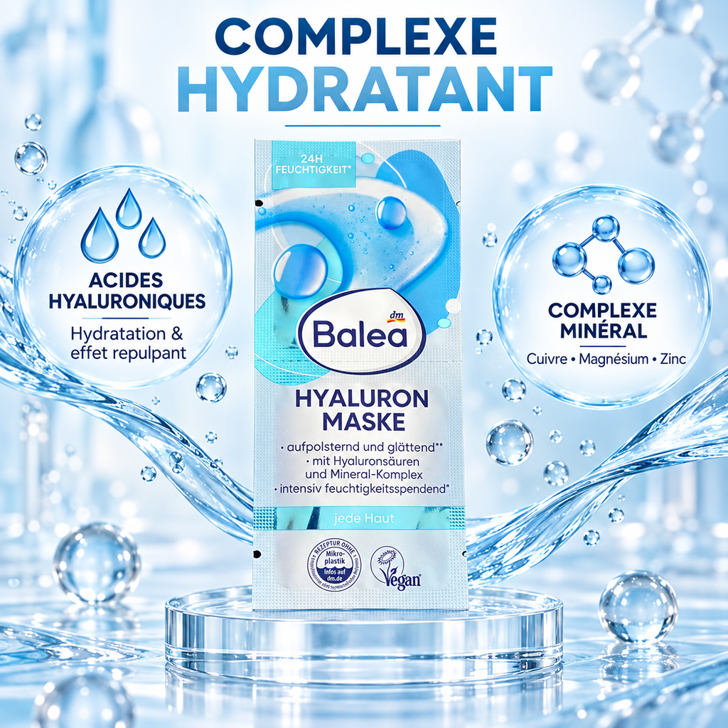 Balea – Masque Visage Hydratant à l’Acide Hyaluronique, 16 ml
