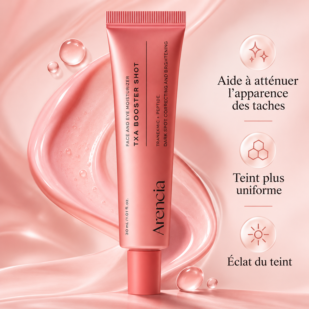 Arencia TXA Booster Shot – Soin éclat anti-taches à l’acide tranexamique 5 % et aux peptides, 30 ml
