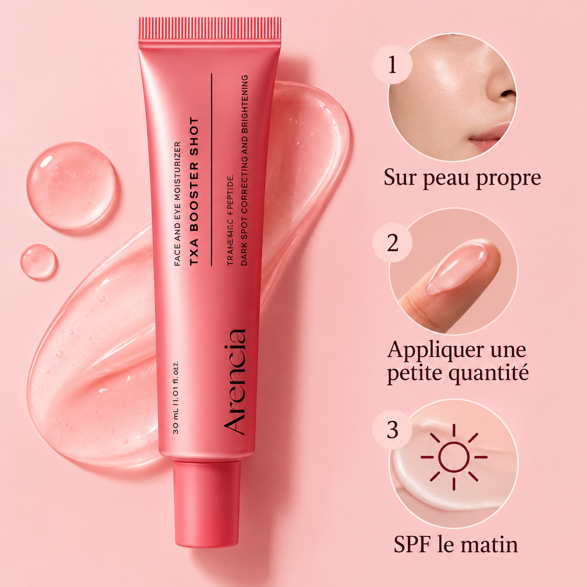 Arencia TXA Booster Shot – Soin éclat anti-taches à l’acide tranexamique 5 % et aux peptides, 30 ml