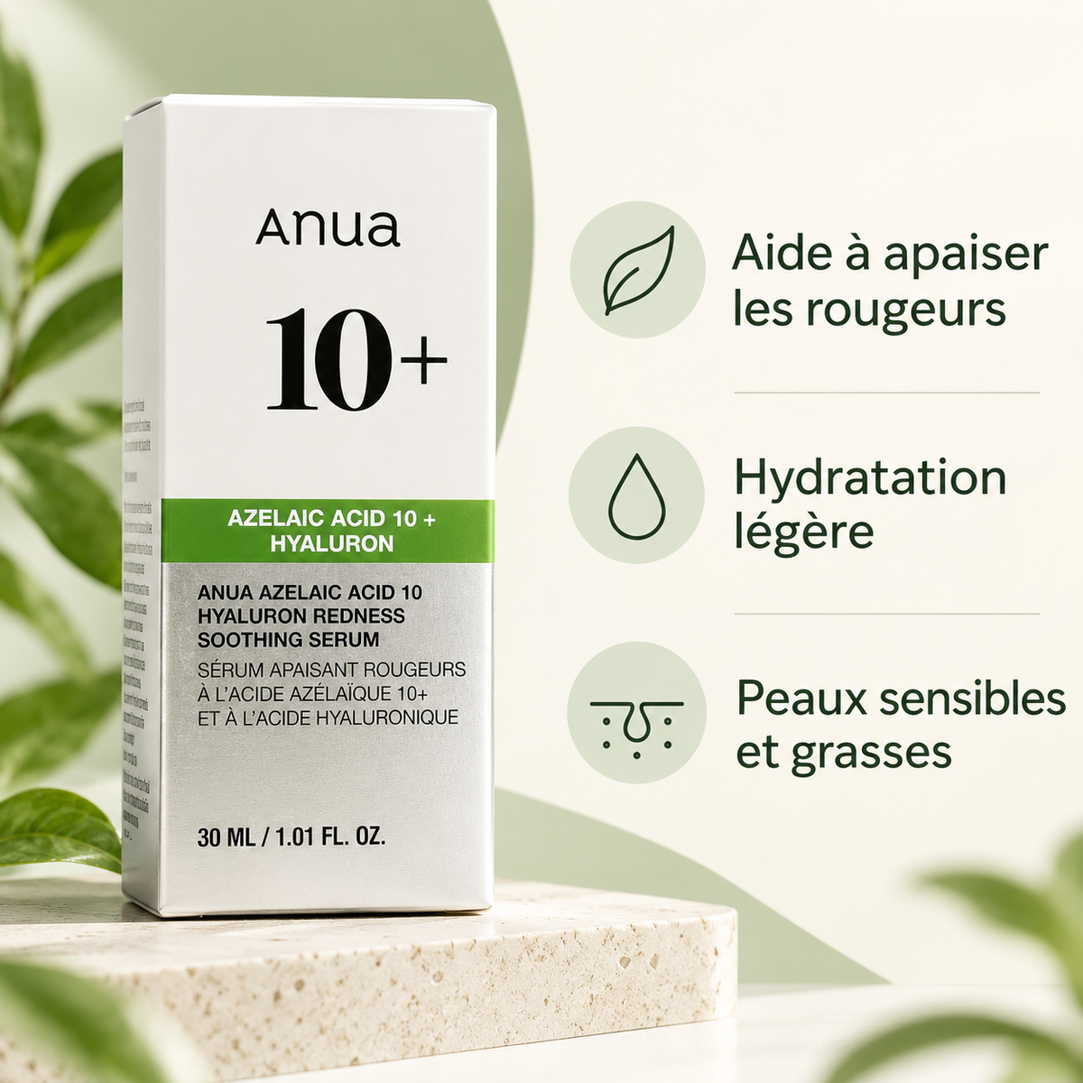 Anua Azelaic Acid 10+ Hyaluron – Sérum apaisant anti-rougeurs, 30 ml
