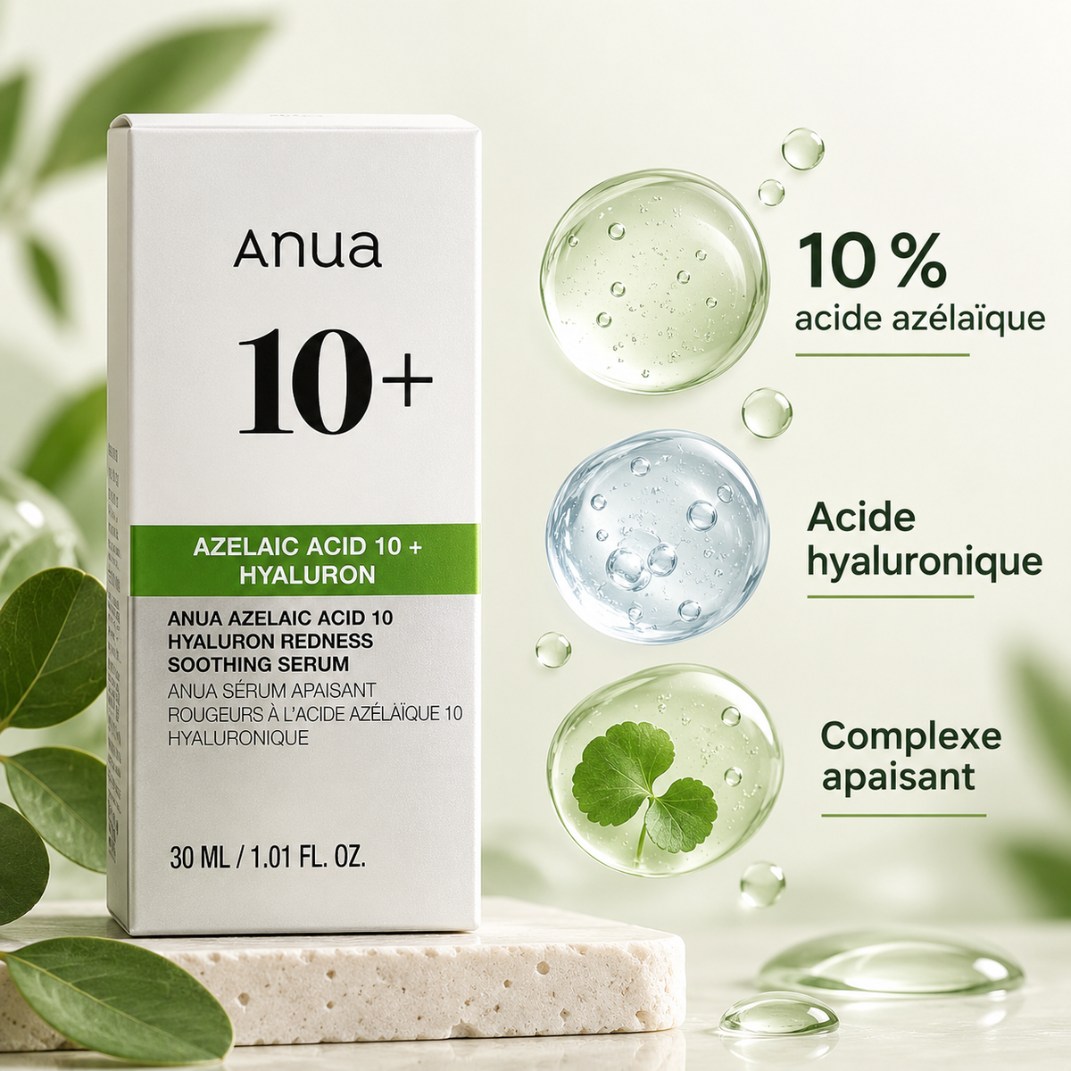 Anua Azelaic Acid 10+ Hyaluron – Sérum apaisant anti-rougeurs, 30 ml