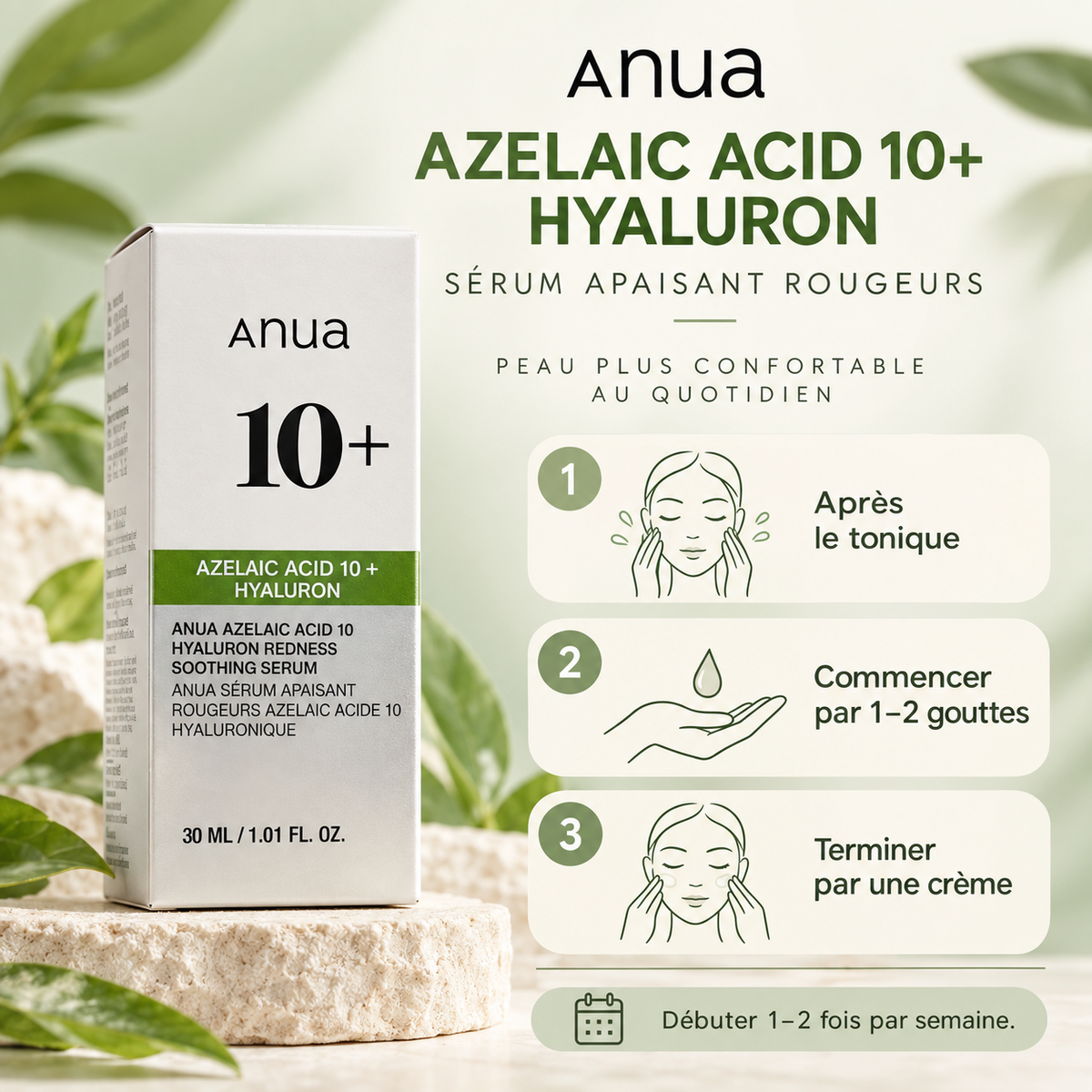 Anua Azelaic Acid 10+ Hyaluron – Sérum apaisant anti-rougeurs, 30 ml